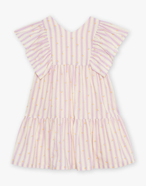 Robe vanille en lin à rayures mauve FLARAYETTE / 23E2PFO1ROB114