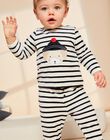 Pyjama deux pièces beige clair chiné en velours avec broderie tête de chien FEDOUDOU / 23E5BG21PYJA011