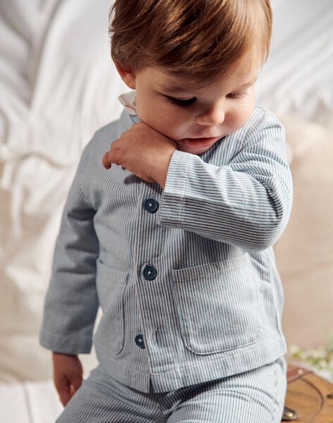 Gilet à rayures bleu azur et blanc FAESCAR / 23E1BGI1GILC218