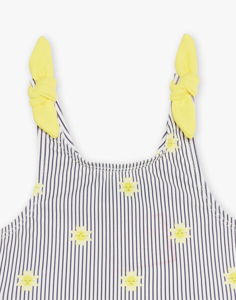 Maillot de bain 1 pièce bleu marine et jaune à imprimé à rayures et soleils FITINA / 23E4BFM2MAIA001