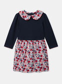 Robe bimatière bleu marine et imprimé pommes à col claudine Fille NOBIMAETTE / 25H2PFP3ROB070