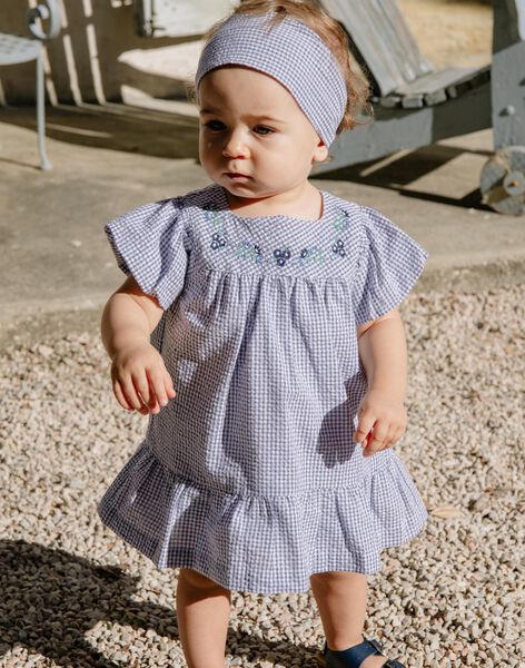 Robe en seersucker vichy bleu nuit et blanc FANONO / 23E1BFN1ROB070