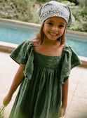 Robe vert sapin à broderies fleuries FUBRODETTE / 23E2PFN1ROBG605