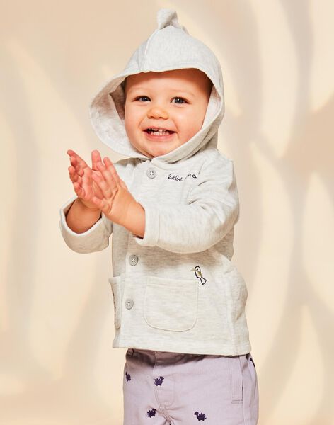Cardigan en molleton beige chiné à capuche et à broderies animaux fantaisie FAORIS / 23E1BGO1CARA011