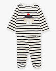 Pyjama deux pièces beige clair chiné en velours avec broderie tête de chien FEDOUDOU / 23E5BG21PYJA011