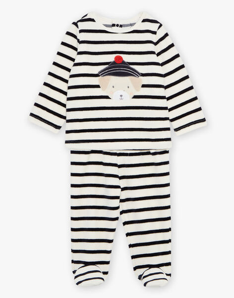 Pyjama deux pièces beige clair chiné en velours avec broderie tête de chien FEDOUDOU / 23E5BG21PYJA011