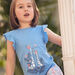 T-shirt bleu lavande motifs girafes fantaisie et volants enfant fille