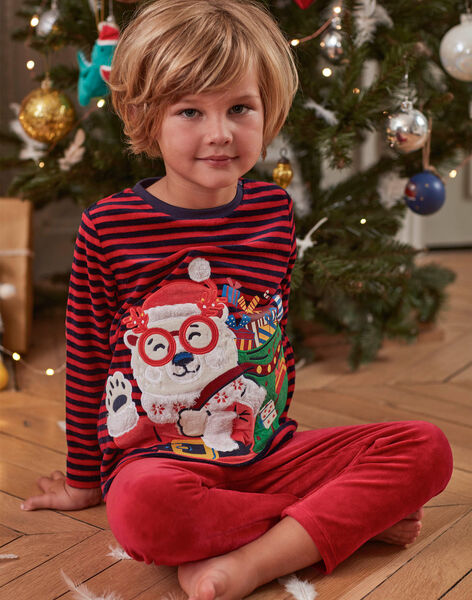 Ensemble Pyjama En Velours A Rayures Et Motif Ours De Noel Enfant Garcon Pyjama Enfant Sergentmajor