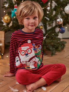 Ensemble pyjama en velours à rayures et motif ours de Noël enfant garçon BODRAGE / 21H5PGI3PYJF528