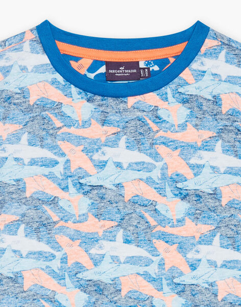 T-shirt bleu à imprimé requins FLYCHOAGE / 23E3PGR2TMCC226