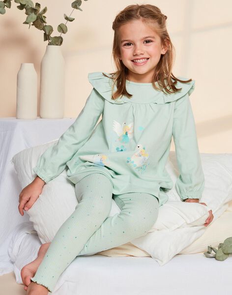 Pyjama en coton vert pâle avec danceuses et cygnes FLONETTE / 23E5PF21CHN614