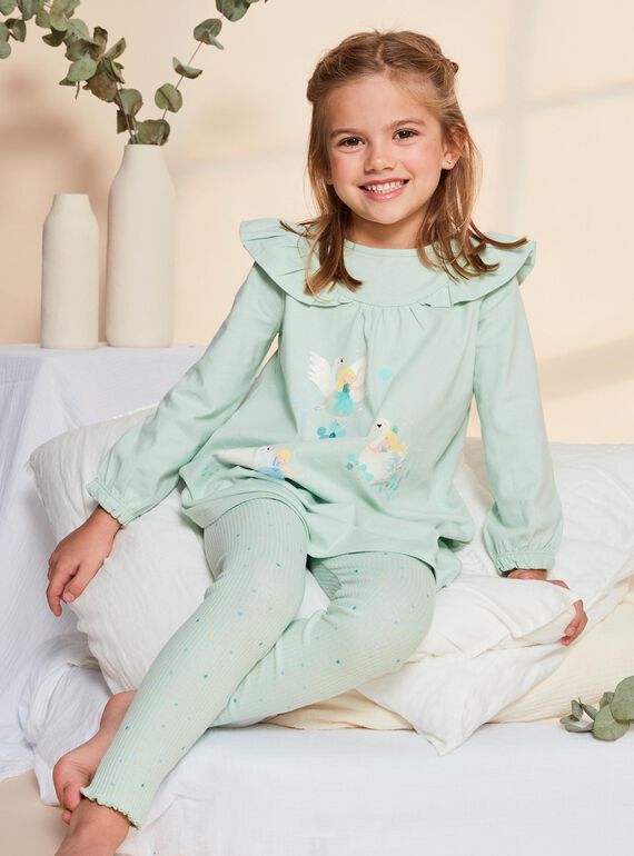 Pyjama en coton vert pâle avec danceuses et cygnes FLONETTE / 23E5PF21CHN614