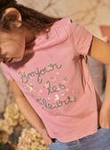 T-shirt rose brodé lettrage fleuri fantaisie enfant fille CETIETTE / 22E2PFB1TMC305