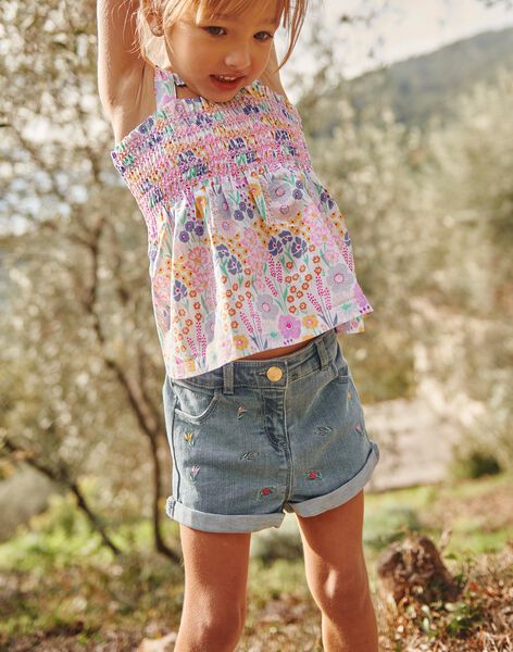 Short en jean bleu à motif fleurs FLESHOETTE / 23E2PFS1SHOP272