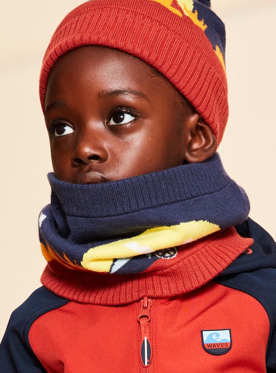 Snood bleu marine en tricot thème paysage FRALOSAGE / 23E4PG51SNO713
