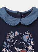T-shirt bleu marine imprimé chat à col claudine et manches longues Fille NOBLUETTE / 25H2PFP1TML070