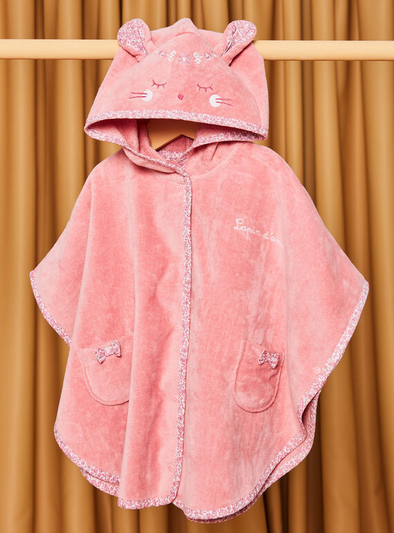 Cape de bain unie rose avec capuche tête de lapin DEBARBARA / 22H5BF21CDB303