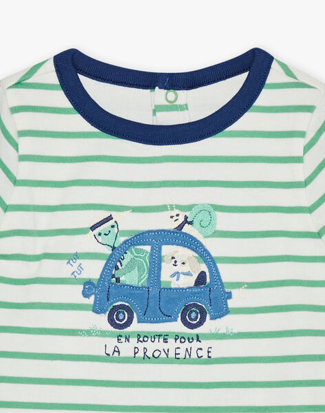 Body T-shirt à rayures vert pistache et écru FAMALO / 23E1BGN1BOD001