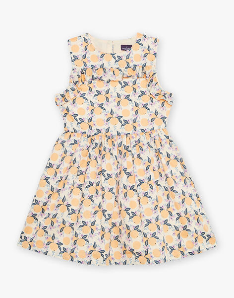 Robe vanille à volants et à motif oranges FLADRETTE / 23E2PFO2ROB114