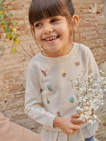 Pull tricot motifs fleuris et détails brodés enfant fille CEBETTE / 22E2PFB1PULB112