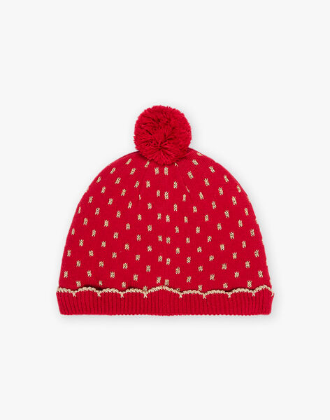 Bonnet rouge en tricot à pois DRADORETTE / 22H4PFN1BON050