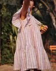 Robe vanille en lin à rayures mauve FLARAYETTE / 23E2PFO1ROB114
