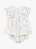 Ensemble robe et bloomer écru à imprimé à rayures en popeline LAALBERTINE / 24H1BFI2ROB001