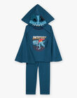 Pyjama deux pièces bleu canard en coton avec cape tête de dinosaure FLORIAGE3 / 23E5PG43PYT714