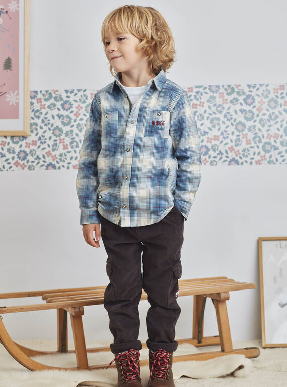 Pantalon multi-poches noir en velours enfant garçon BOROAGE / 21H3PGO2PAN814