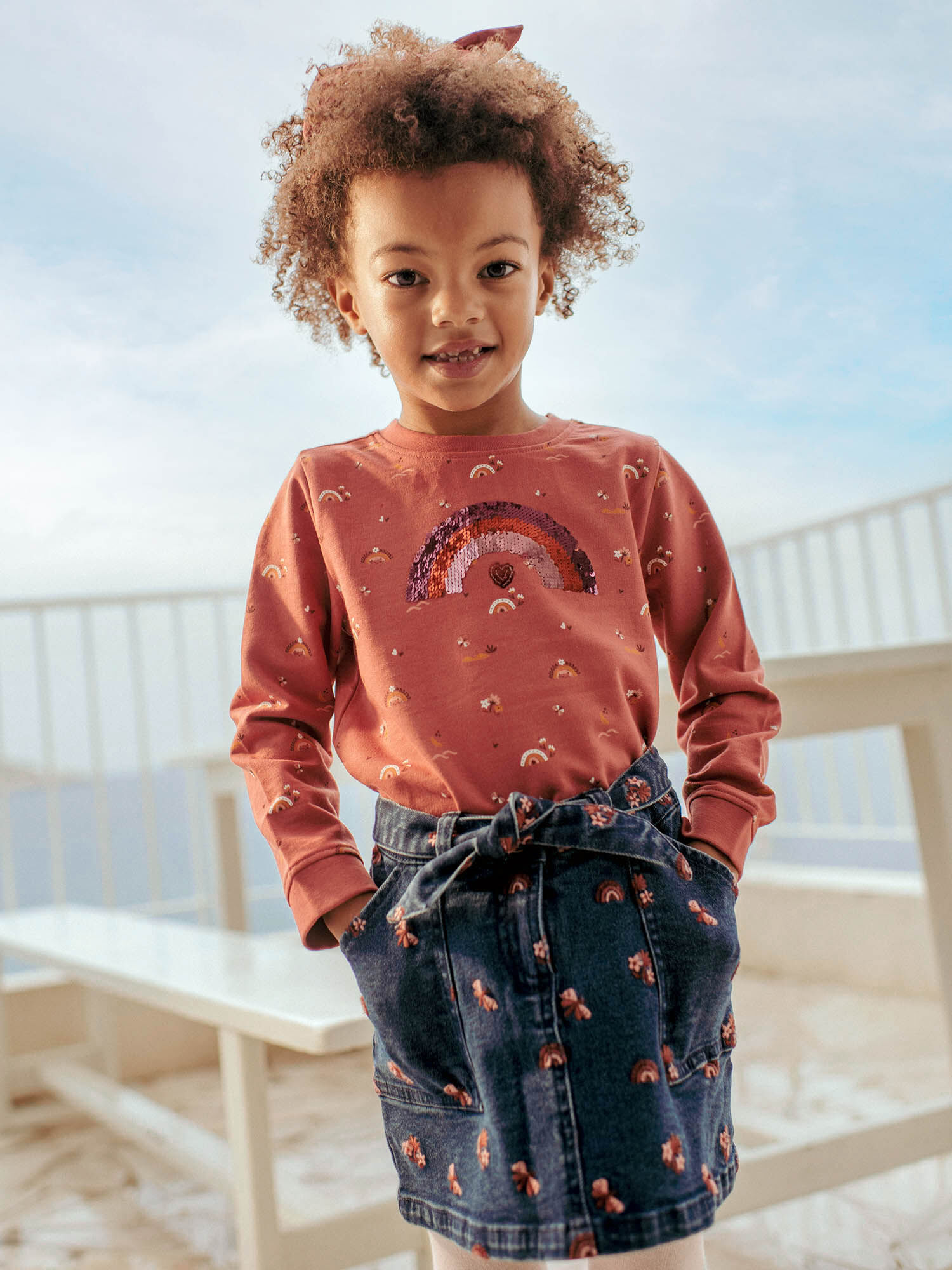 Jupe en jean a motifs brodes enfant fille Fille Sergent Major
