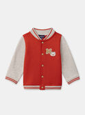 Veste Teddy rouge à broderie ourson et manches longues écrues Bébé Garçon NADYLAN / 25H1BGK1CARF520