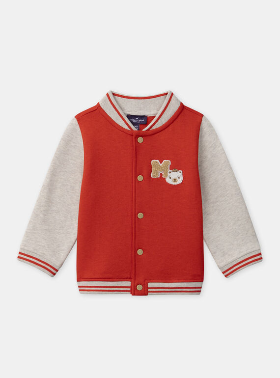 Veste Teddy rouge à broderie ourson et manches longues écrues Bébé Garçon NADYLAN / 25H1BGK1CARF520