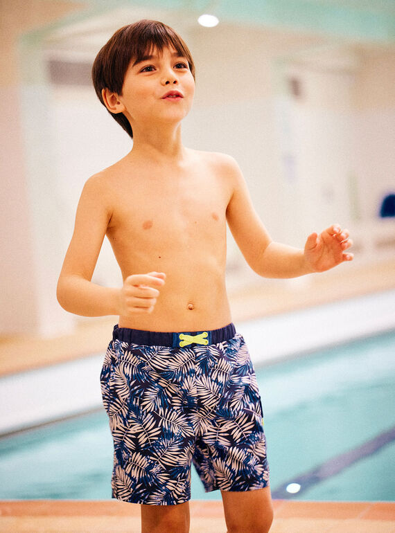 Short de bain bleu imprimé feuilles enfant garçon CYSHORTAGE / 22E4PGO6MAI622