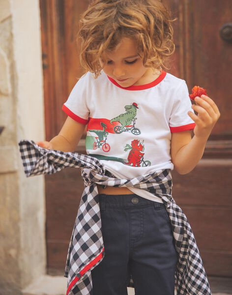 T-shirt blanc avec dinosaures sur des vélos FEMIAGE / 23E3PGB1TMC001
