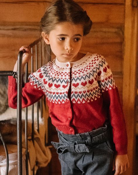 Cardigan rouge et beige en laine mélangée DRIKERETTE / 22H2PFX2CARF526