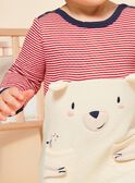 Grenouillère blanc crème à rayures et tête d'ours FEDOURSON / 23E5BG21GREA002