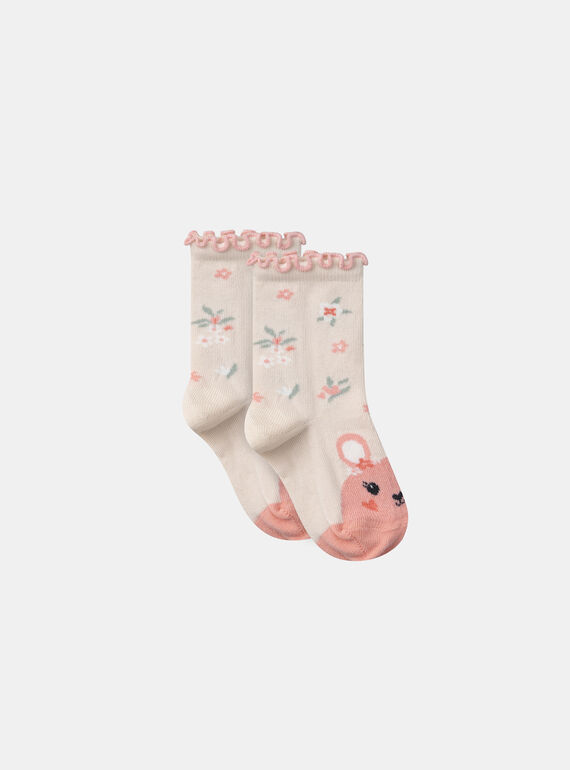 Chaussettes écrues jacquard souris  MIMOUSETTE / 25E4PF91SOQA001