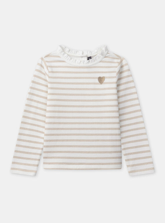 T-shirt blanc à rayures doré avec col et manches longues Fille NIXUBETTE 3 / 25H2PFH2TML001