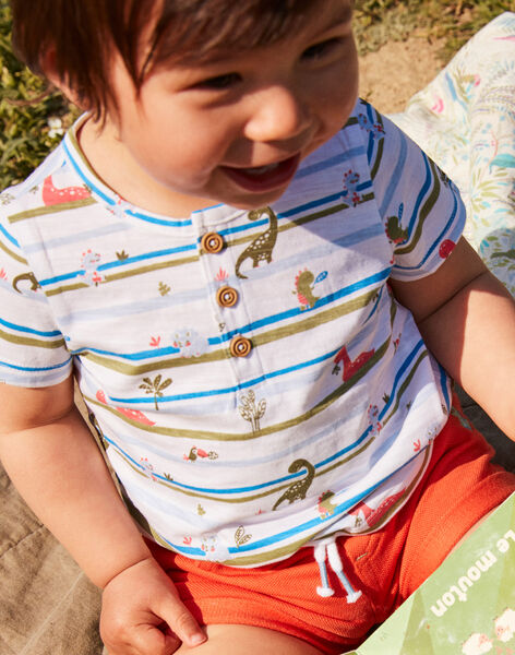 T-shirt écru à motifs dinosaures et rayures bébé garçon CAWILL / 22E1BGP1TMC001