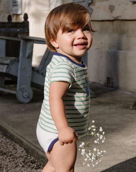 Body T-shirt à rayures vert pistache et écru FAMALO / 23E1BGN1BOD001