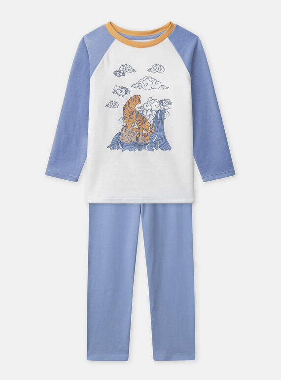 Pyjama bleu et blanc en velours imprimé tigre Garçon NUITIGRAGE / 25H5PGB4PYJ000
