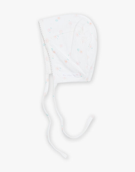 Robe et béguin de naissance blancs à imprimé fleurs FOLINA / 23E0CFT1ROB000