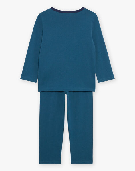 Pyjama deux pièces bleu canard en coton avec cape tête de dinosaure FLORIAGE3 / 23E5PG43PYT714