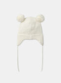 Bonnet en maille écru visage chat et 2 pompon Bébé Fille NIMATHILDE / 25H4BFE2BON001