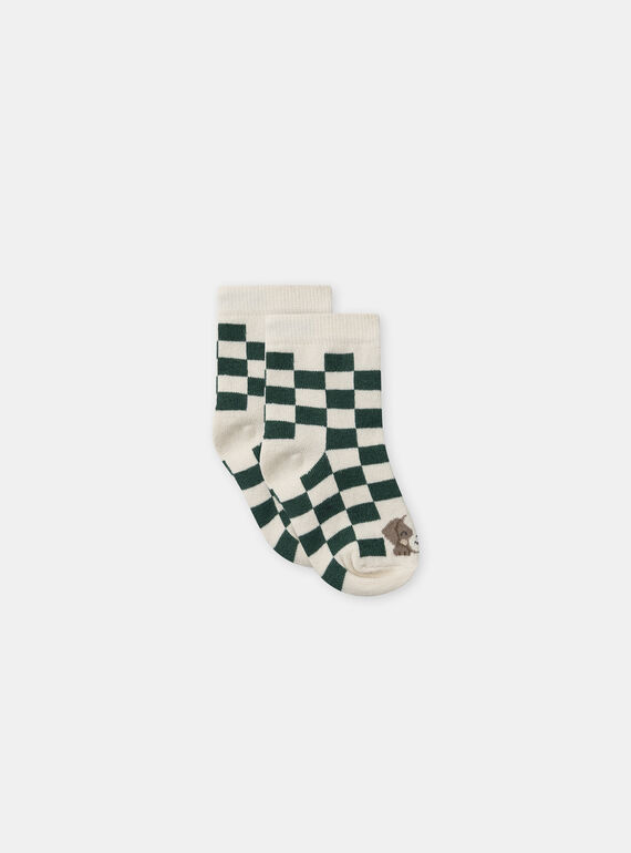 Chaussettes à damier vert et écru avec tête de chien Bébé Garçon NAFLORIAN / 25H4BGL1SOQ001