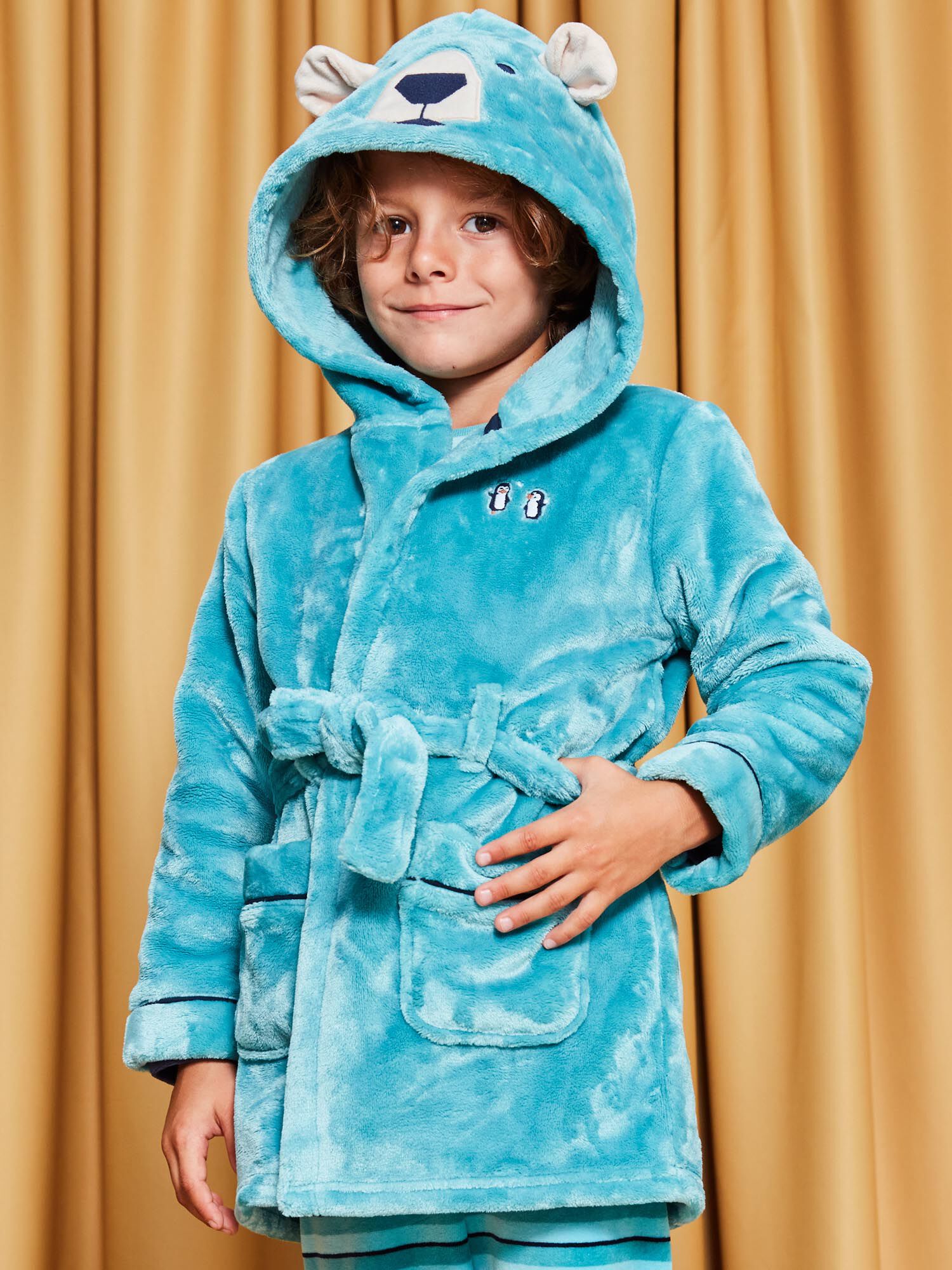 Robe de chambre en fourrure synth tique animation t te d ours