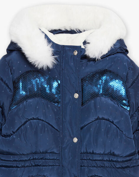 Doudoune longue bleu marine à capuche DRASEQETTE / 22H2PFN3D3E070