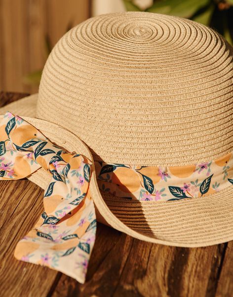 Chapeau de paille avec bande à imprimé clémentines et fleurs FLAMETTE / 23E4PFO1CHA009