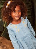 Robe en denim bleu à broderies fleuries FADENETTE / 23E2PF81ROBP272