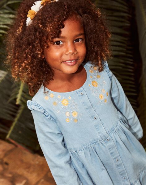 Robe en denim bleu à broderies fleuries FADENETTE / 23E2PF81ROBP272